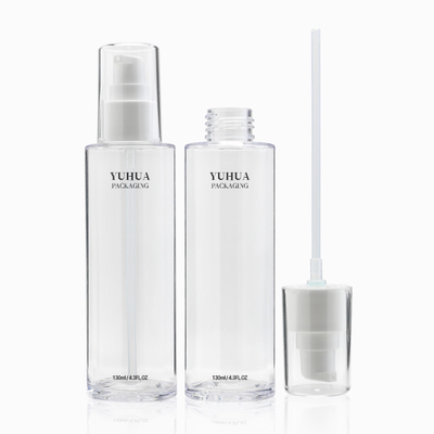 100ml 130ml 150mlのプラスチック ローションのびんはポンプによって透明なシリンダー丸ビンを曇らした