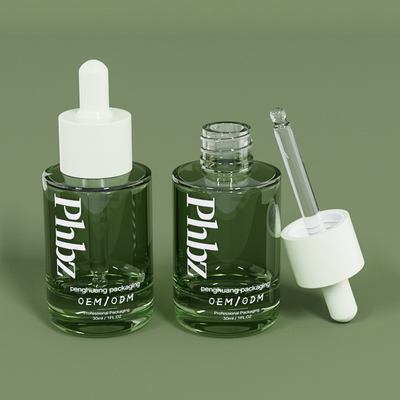 OEM 30ML 1ozの贅沢なガラス点滴器の濃緑色の血清のびん