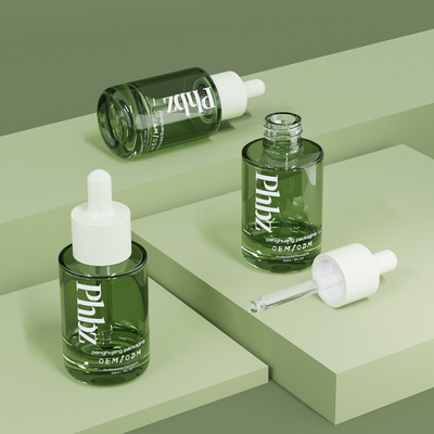 OEM 30ML 1ozの贅沢なガラス点滴器の濃緑色の血清のびん