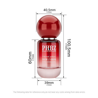 30ml / 1oz 空の赤グラデーションガラス製コスメティックセラムボトル（丸型ボールキャップ付き）、ローション・エッセンシャルオイル用カスタムカラーOEM ODMスキンケアパッケージ