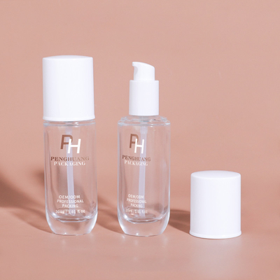 円形 透明 空き液体 基礎 ボトル 30ml 1oz ガラスローションポンプ ボトル 化粧品のパッケージング用