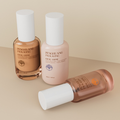 トランスペアレント ファンデーション ガラス ボトル 30ml 1oz 卸売 蓋付き 空のファンデーション ボトル