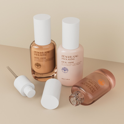 トランスペアレント ファンデーション ガラス ボトル 30ml 1oz 卸売 蓋付き 空のファンデーション ボトル