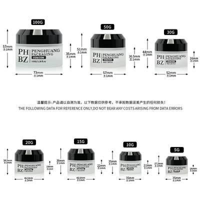 5-100g マットガラス化粧品ジャー 丸底 フェイスクリームジャー 白蓋付き