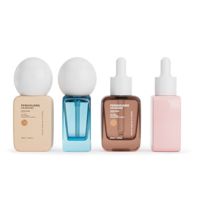 空き卸売ポンプボトル 30ml 丸いボールキャップ 平方ガラス液体基礎ボトル