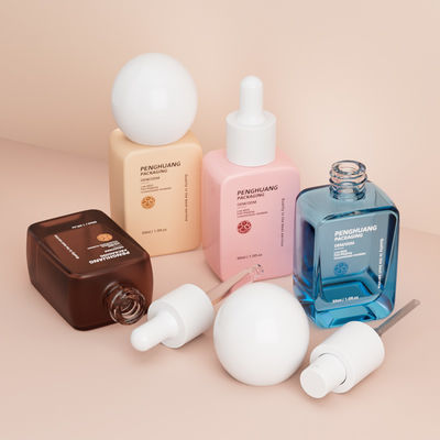 空き卸売ポンプボトル 30ml 丸いボールキャップ 平方ガラス液体基礎ボトル