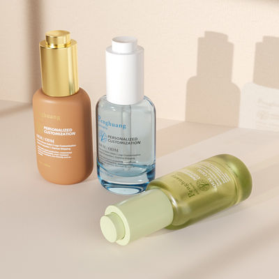 カスタムガラス血清点滴ボトル 30ml 緑色ヘアオイルガラスボトル プレス点滴器付き