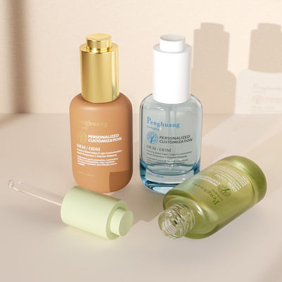 カスタムガラス血清点滴ボトル 30ml 緑色ヘアオイルガラスボトル プレス点滴器付き