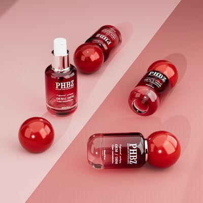 30ml / 1oz 空の赤グラデーションガラス製コスメティックセラムボトル（丸型ボールキャップ付き）、ローション・エッセンシャルオイル用カスタムカラーOEM ODMスキンケアパッケージ