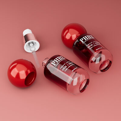 30ml / 1oz 空の赤グラデーションガラス製コスメティックセラムボトル（丸型ボールキャップ付き）、ローション・エッセンシャルオイル用カスタムカラーOEM ODMスキンケアパッケージ