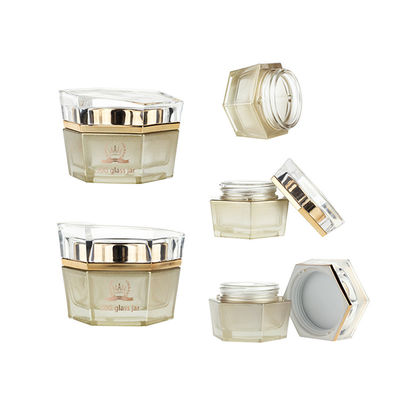 Luxury 30g Cosmetic Jar Packaging Skincare Hexagonal Glass Jars