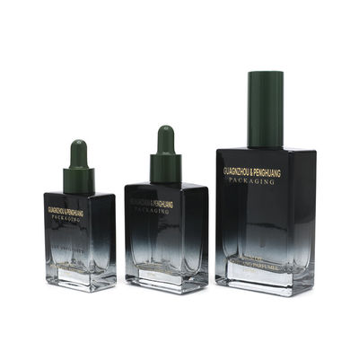 化粧品30ml 50ml 100mlの空の黒い正方形の贅沢な血清のガラス精油の点滴器のびん