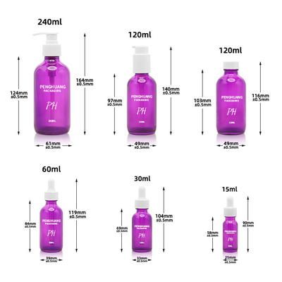 60ml紫色のボストンの2ozマッサージの精油のスキン ケアの血清の点滴器のびんをガラス ビン