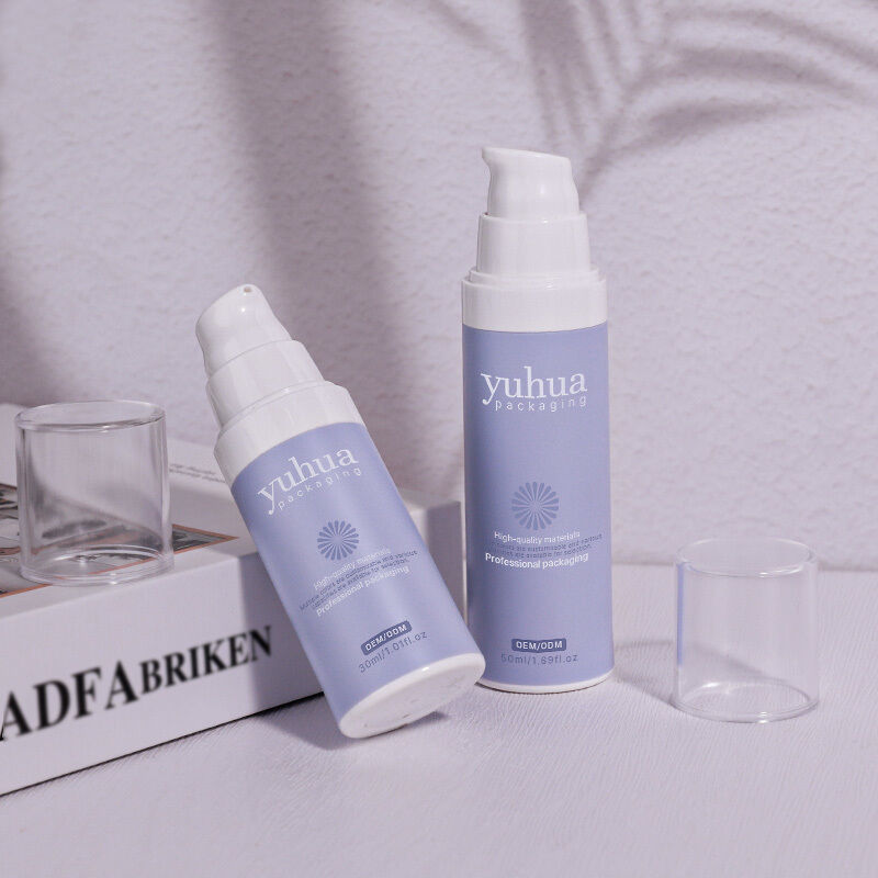 化粧品美容液化粧水容器用、リサイクル可能なプラスチック製ローションボトル（エアレスポンプ・スクリューキャップ付き）、カスタムロゴ印刷対応