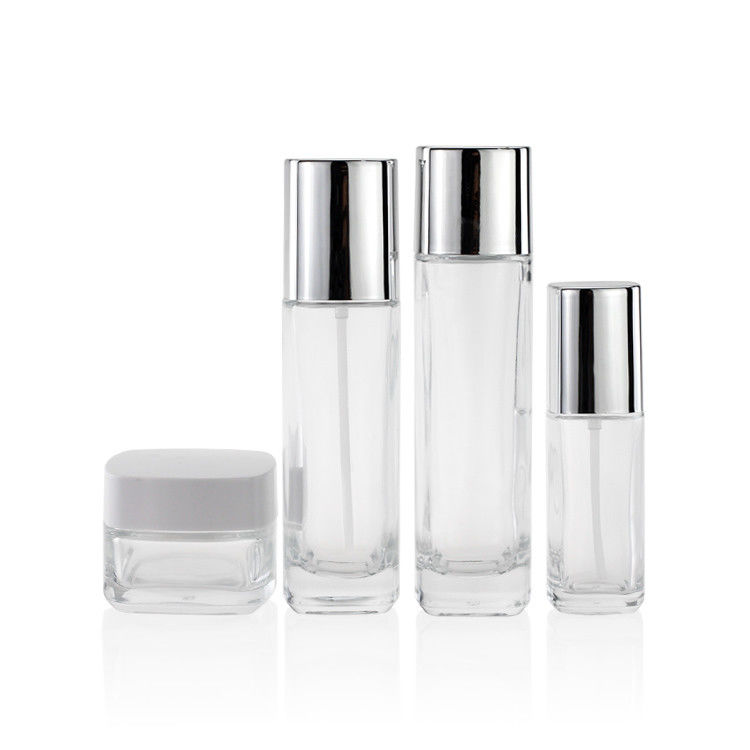 Square 50g Lotion Bottle Cosmetic Packaging Set With Silver Cap