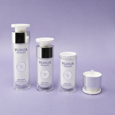 二重壁プラスチック空気のないボトル 30ml 50ml 透明な空気のないポンプボトル
