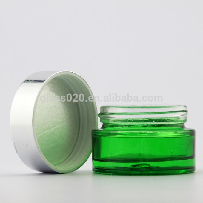銀製のふたが付いている卸しで5 10 15 20 30 50 100g空の緑ガラス化粧品のクリーム色の瓶