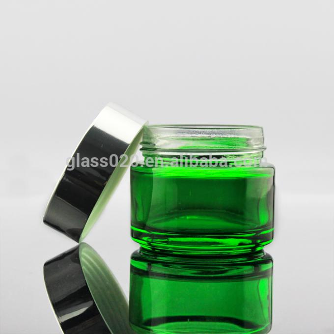 銀製のふたが付いている卸しで5 10 15 20 30 50 100g空の緑ガラス化粧品のクリーム色の瓶