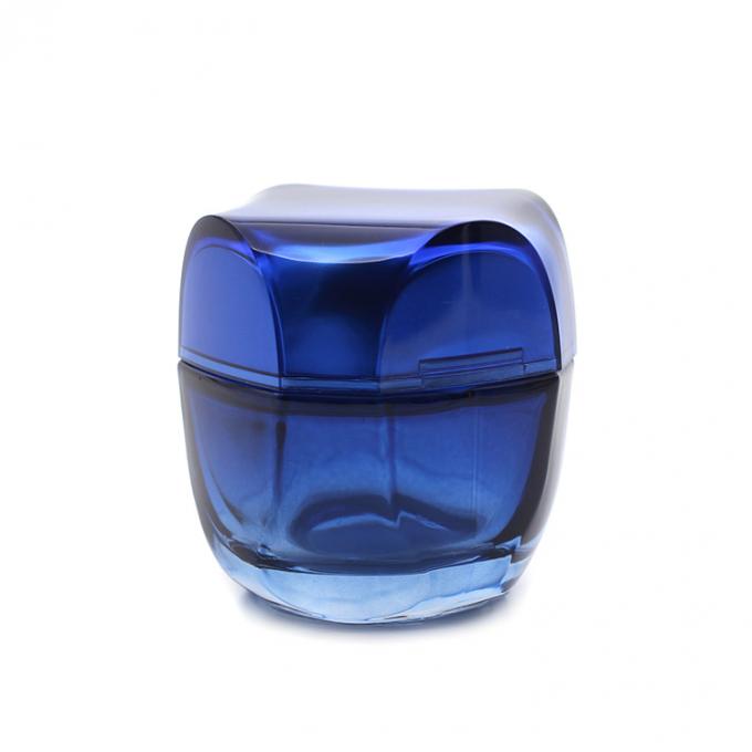 熱い販売の良質の贅沢な空の青い50g正方形の化粧品の瓶のガラス瓶セット