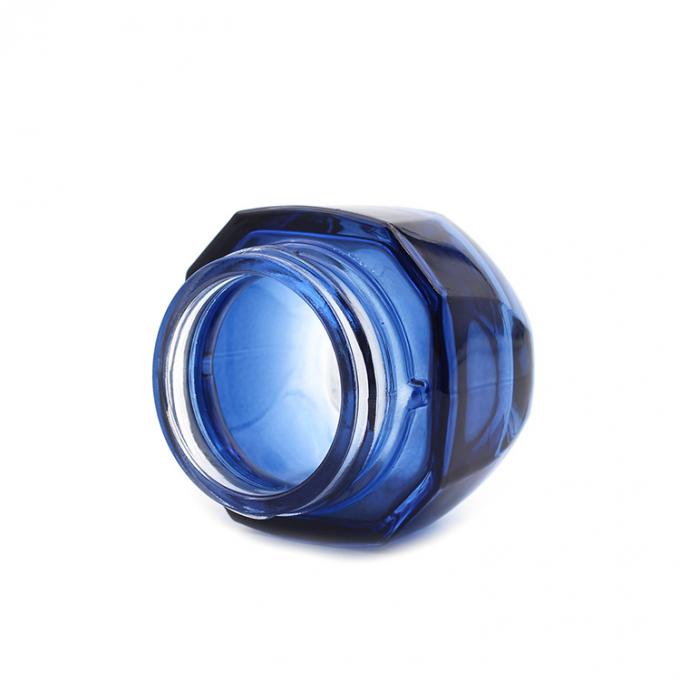 熱い販売の良質の贅沢な空の青い50g正方形の化粧品の瓶のガラス瓶セット
